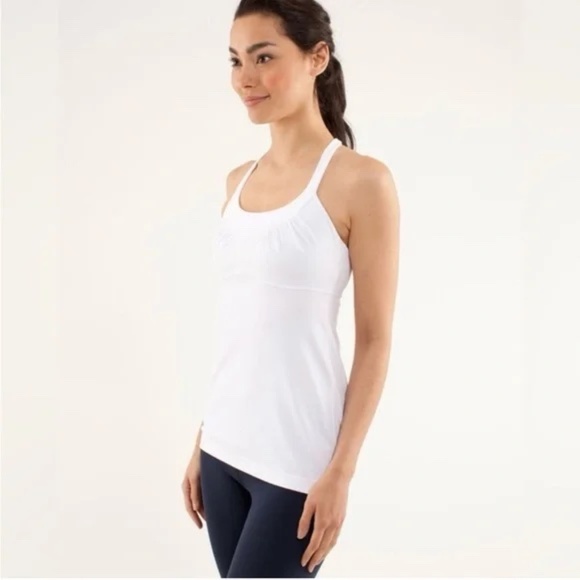 Lululemon White Scoop Me Up Tank Shelf Bra No Pads Luon - Size 12 - Picture 15 of 16